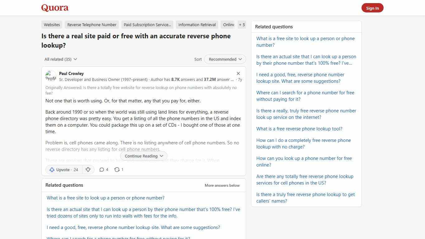 Is there a real site paid or free with an accurate reverse phone lookup? - Quora